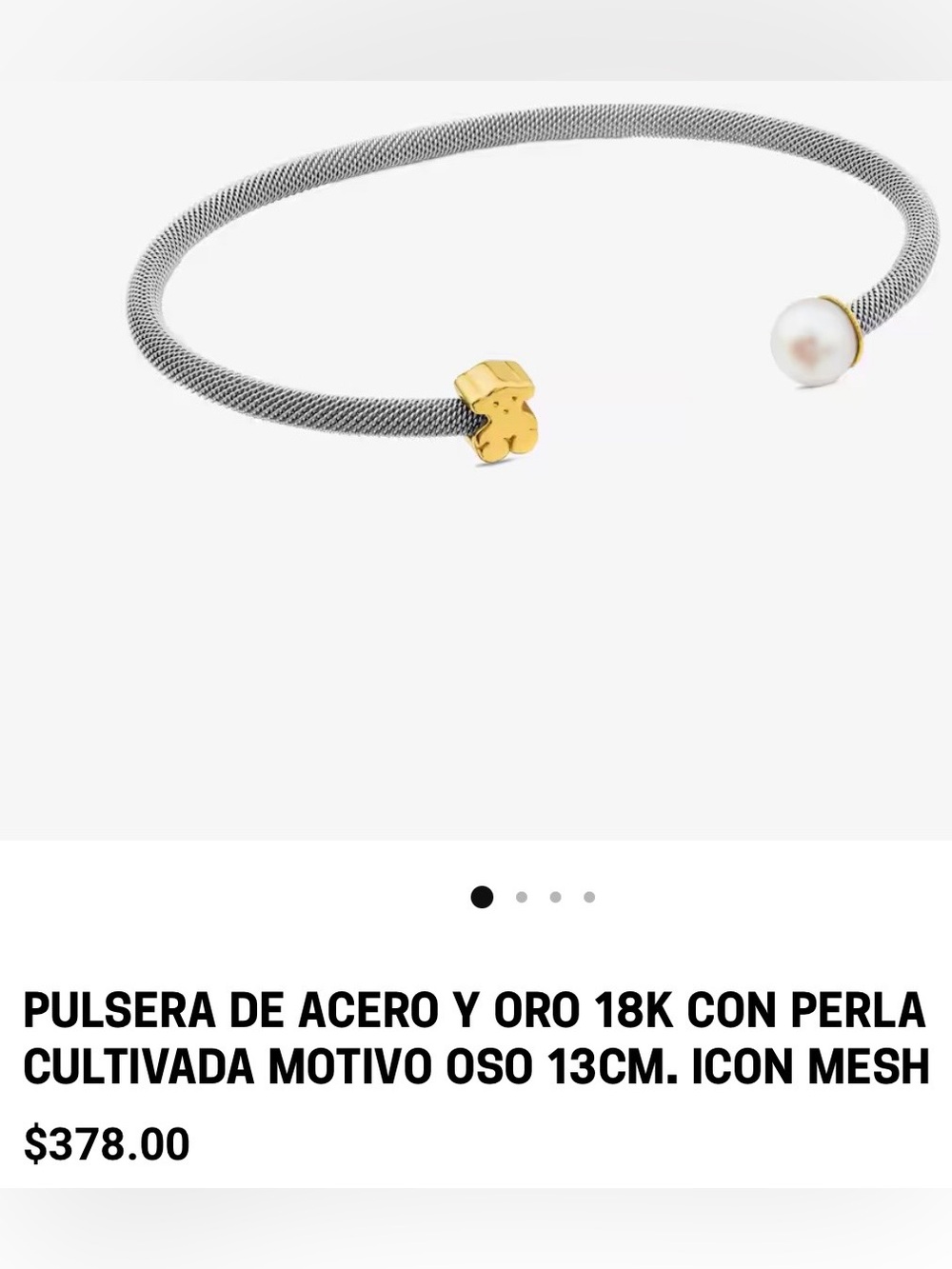 TOUS Icon Mesh Steel and 18K Solid Gold Bracelet with Pearl and Bear Motif Pearl